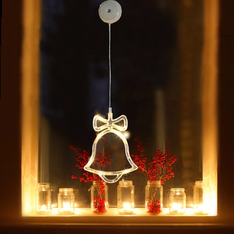 Bell window string lights christmas fairy holiday suck on the glass led
