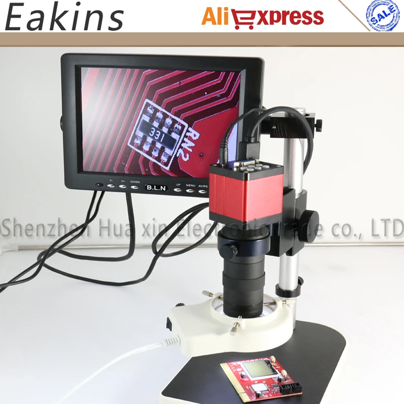  13MP 60FPS HDMI VGA Industrial Microscope Camera+130X lens+LED light+stand holder+8