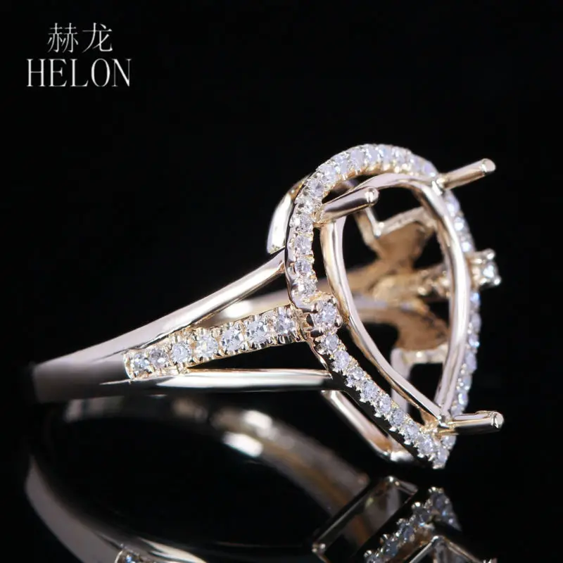 HELON Solid 14 K желтое золото 12x8 мм Грушевидной Формы Проложить Кольцо с натуральным бриллиантом помолвка Свадьба полу крепление женские ювелирные изделия тонкое кольцо