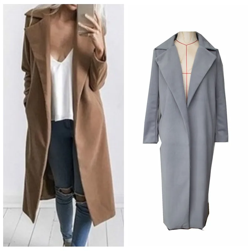 Long Coats For Ladies 2016 Autumn Winter Women no Button Wool Blends