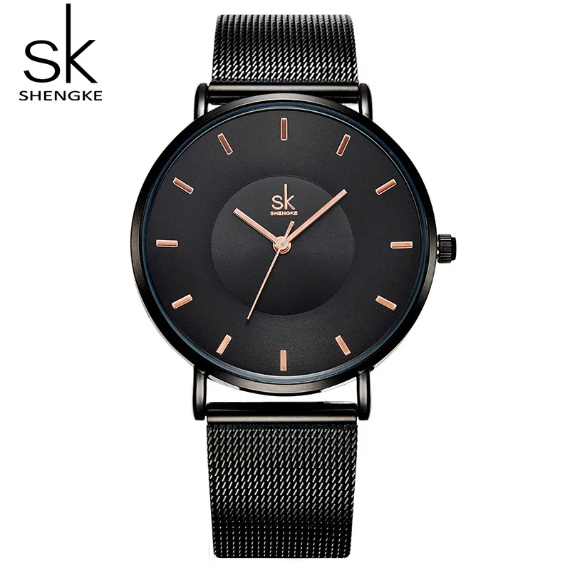 Shengke женские часы лучший бренд Роскошные черные кварцевые часы женские часы-браслет Reloj Mujer подарок на женский день# K0059 - Цвет: Black