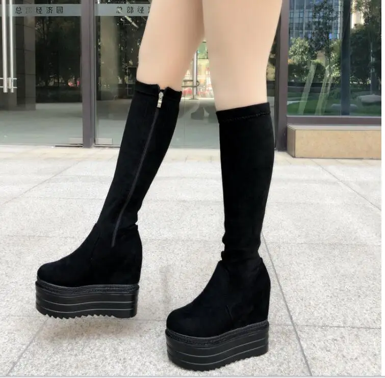 

2019 new thick bottom increase small small thin boots elastic boots high boots but knees