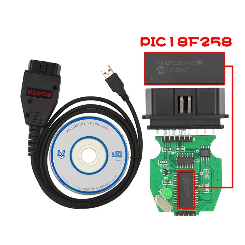 VAG K+ CAN Commander 1,4 PIC18F258 чип OBD2 Диагностический интерфейсный кабель для VW/AUDI/SKODA/SEAT обнаружение неисправностей Com кабели линия