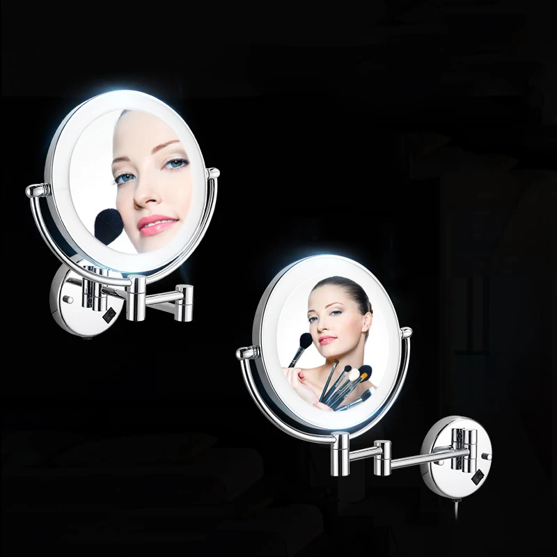  Bath Mirrors Chrome Magnifying Bathroom Wall 9 Inch Brass Round LED Makeup Lighting Mirror Illumina - 1948628669