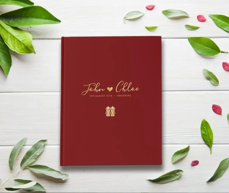 Индивидуальная Свадебная Гостевая книга для входа свадебные журналы Maroon и Gold double