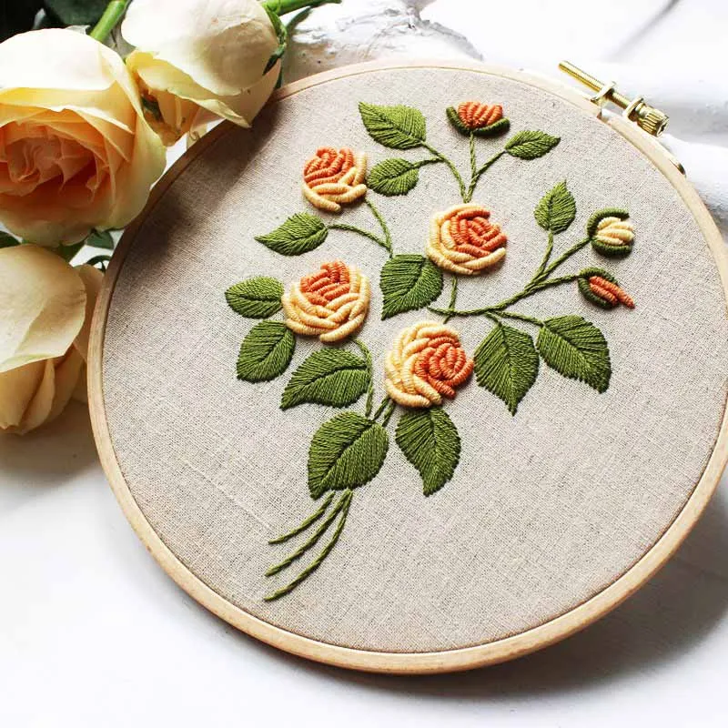 Hand Embroidery Kits Rose Flower Embroidery Cross Stitch Needlework ...