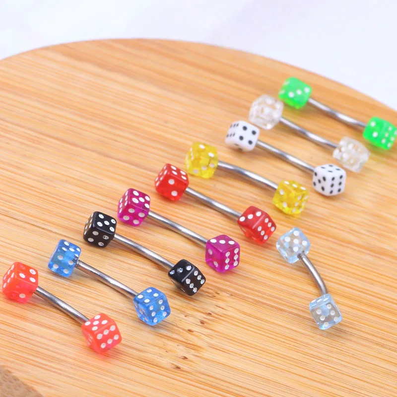 AcryliC 3mm Dice Barbell Curved Eyebrow Rings Bars Tragus Body Piercing Jewelley 50pcs Eyebrow