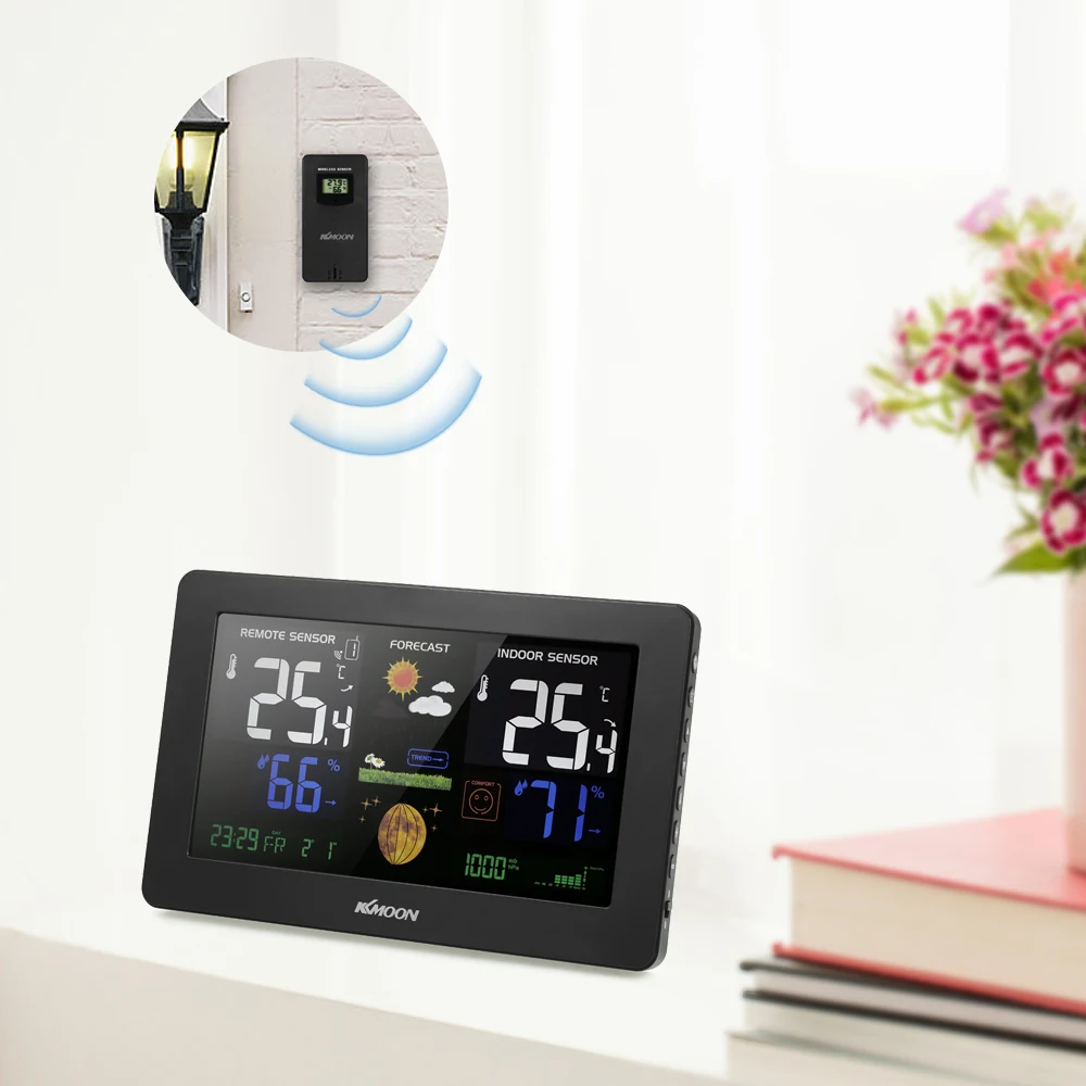 

Multi-functional Wireless Thermometer Hygrometer Weather Station Clock Color LCD Snooze Air Pressure Moon Phase Alarm Calendar