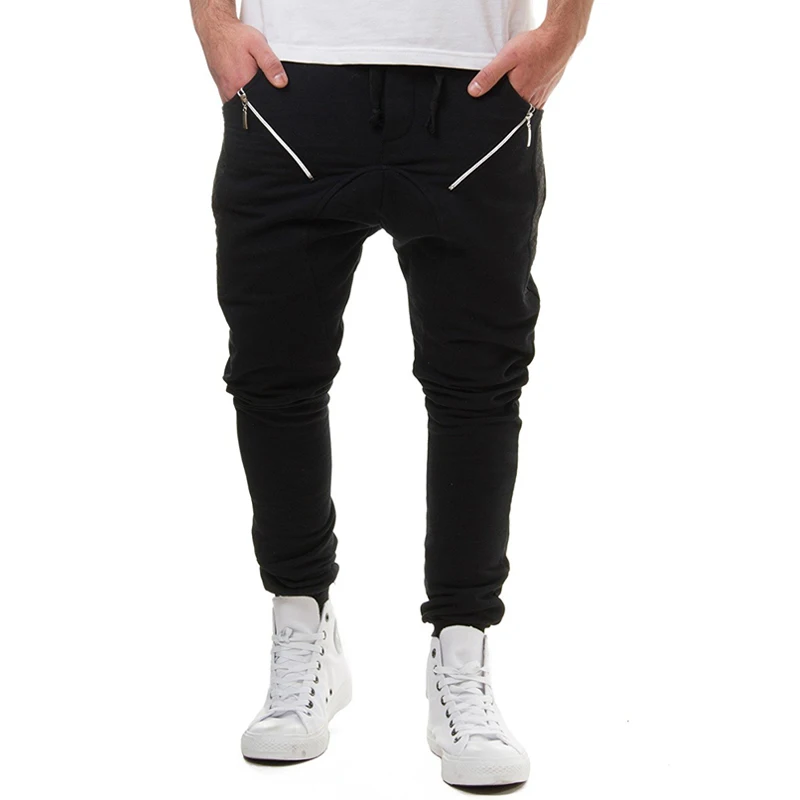 HanHent 2018 New Men's Fashion Zipper Stitching Rope Elastic Pants