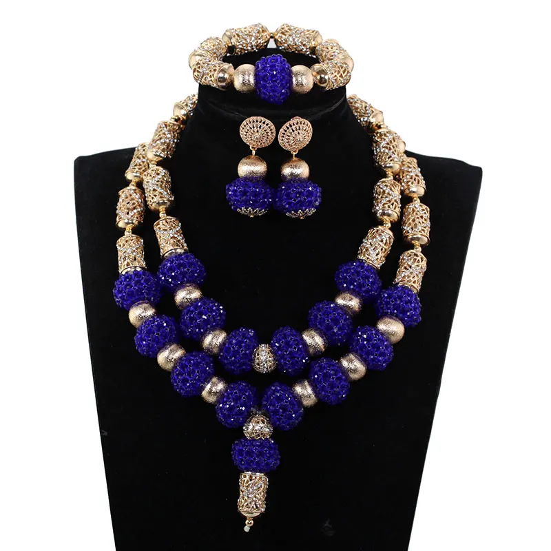Royal Blue African Jewelry Sets Indian Bridal Crystal Beaded Statement