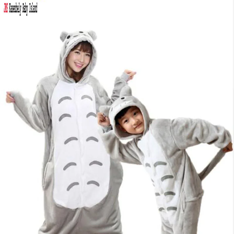 

Winter Mother Daughter Flannel Hooded Animal Family Christmas Pajamas Cartoon Totoro Sleepwear Christmas Matching Family Outfits