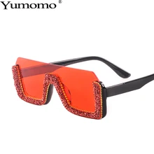 Половинчатые Квадратные Солнцезащитные очки со стразами, женские оранжевые синие Ретро градиентные тонированные цветные линзы, негабаритные женские солнцезащитные очки UV400