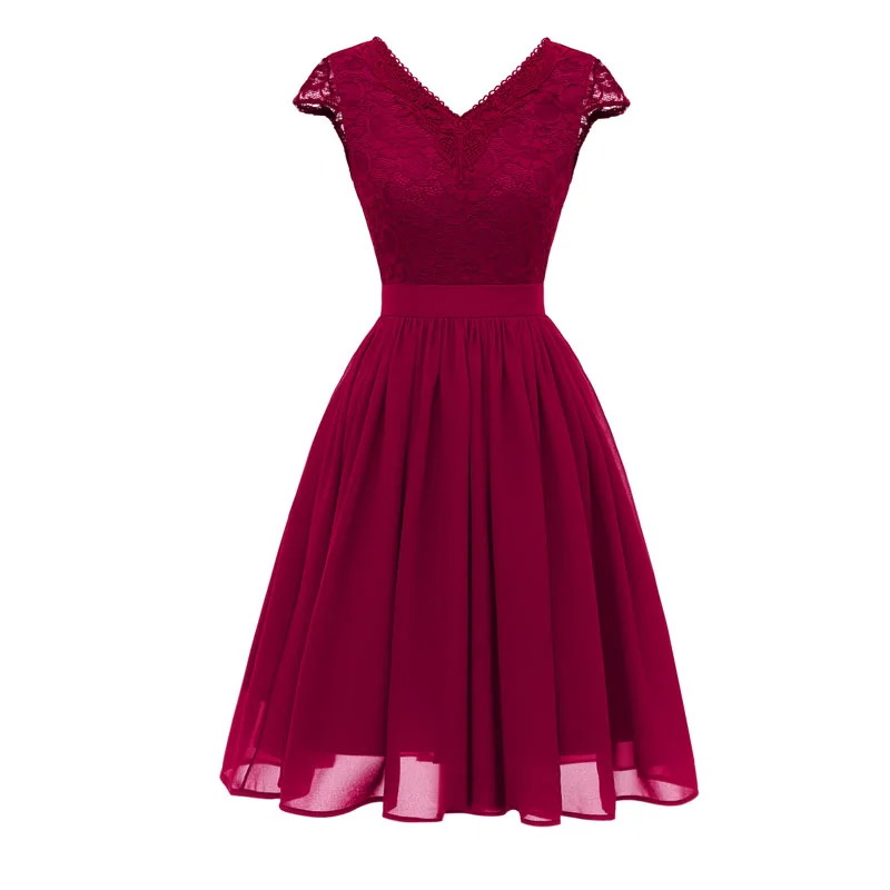 Women's clothes 2019 New women's chiffon lace sexy v-neck dress dress vintage dress vestidos de fiesta women dress