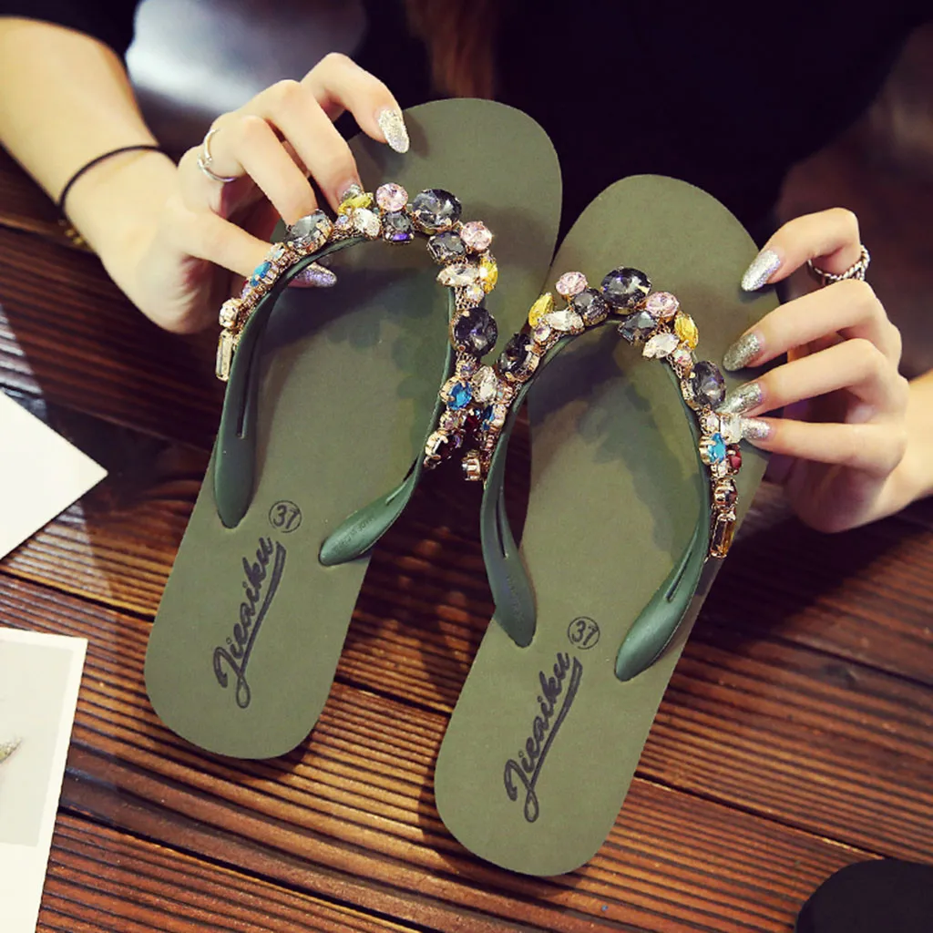 LOULUEN/сандалии; женские шлепанцы; модные пляжные сандалии с кристаллами в богемном стиле; Вьетнамки; женская летняя обувь; zapatos Mujer; 24. MAR.28