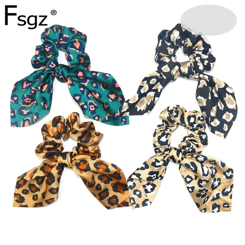 

Hair Ties For Women Leopard Print Chiffon Scrunchies Large Size Know Elastic Hair Bands Hair Loops Ribbon Hair Accessories