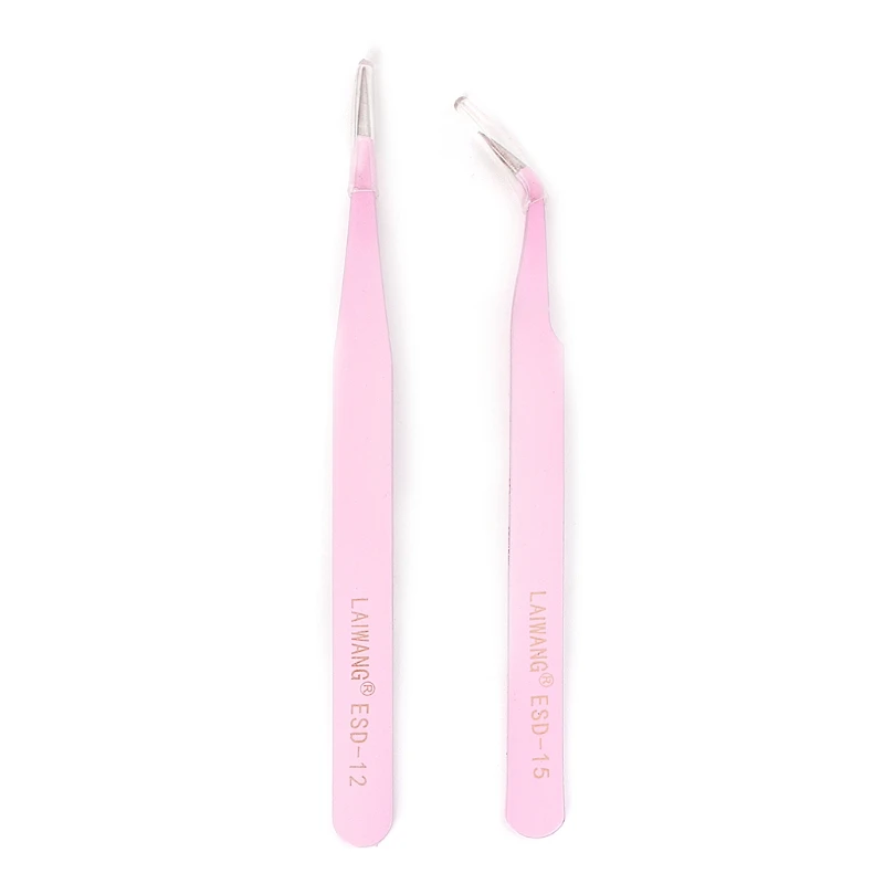 2 шт. розовый стальной прямой+ Изогнутый пинцет кусачки для наращивания ресниц дизайн ногтей