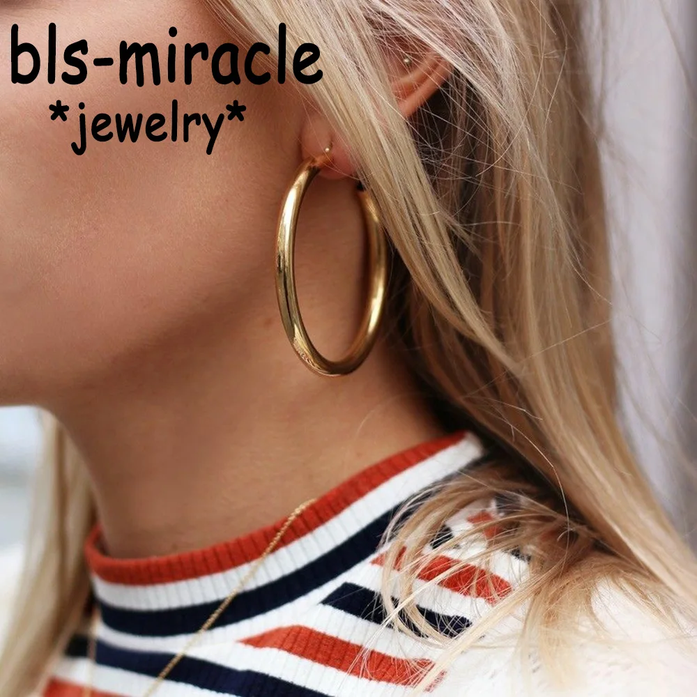 

Bls-miracle Fashion Gold Color Coarse Round Earrings For Women 2019 New Brincos Statement Punk Metal Earring Geometric Jewelry