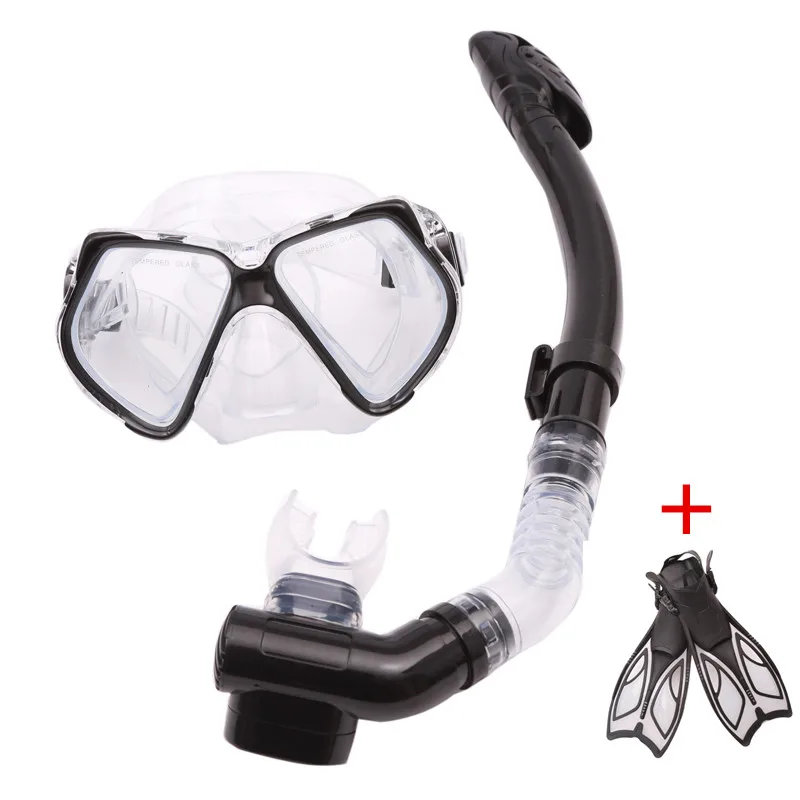 

Professional Diving Mask Set Adult Flexible Comfort Swimming Fins Submersible Long Diving Fins Dry snorkel Breathing Tube