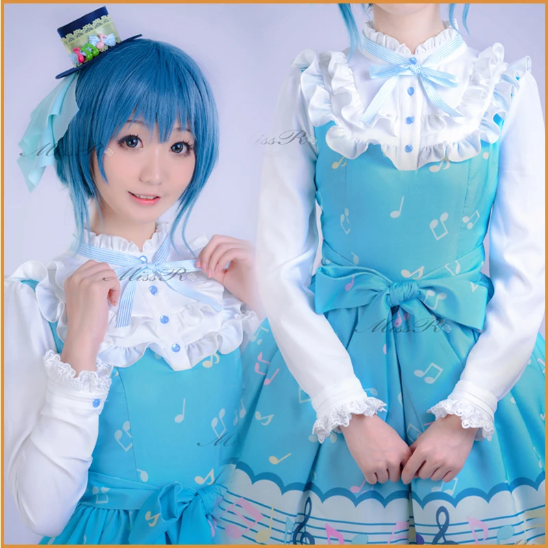 Anime Puella Magi Madoka Magica Miki Sayaka Cosplay Costume Women Lolita Dress+Bowknot+Headwear