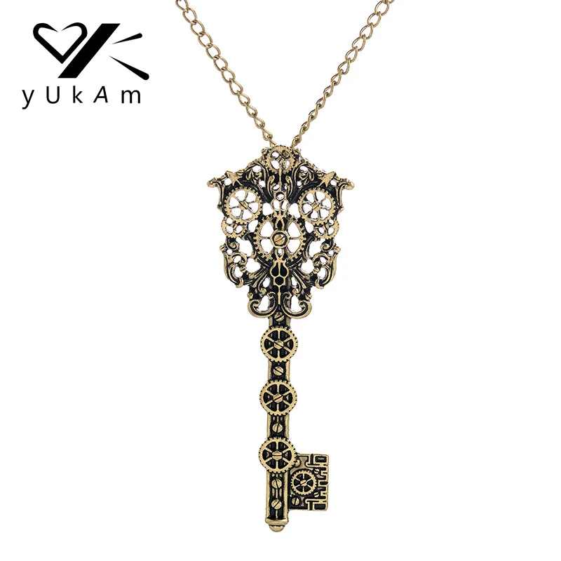 

YUKAM Fashion Retro Steampunk Necklace Key Pendant Chains for Women Gears Choker Necklaces Gothic Steam Punk Womens Jewelry 1Pcs