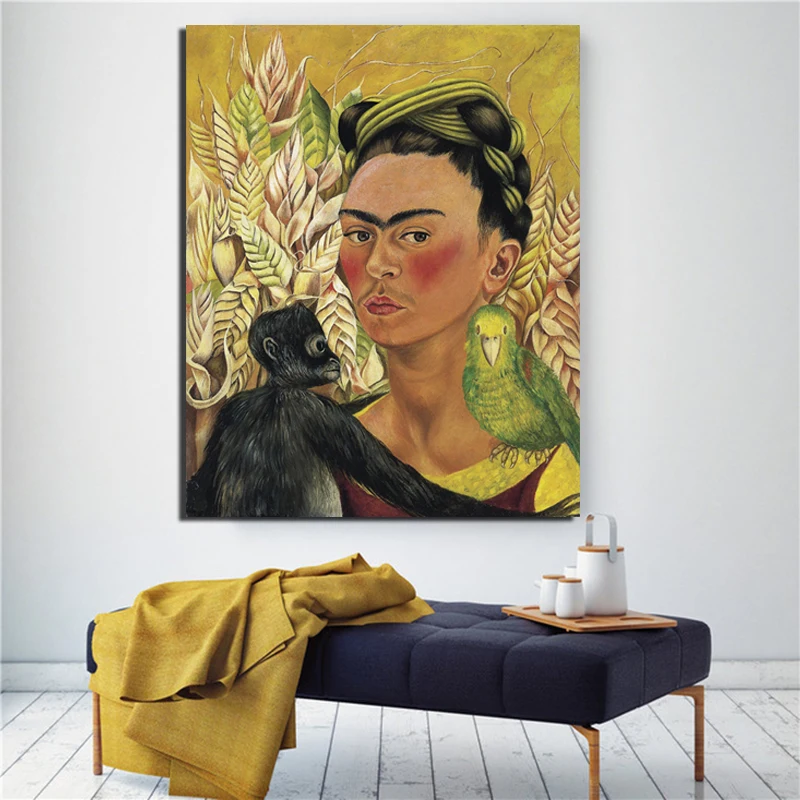 

Frida Self Portraits With Animal Canvas Painting Print Living Room Home Decoration Artwork Modern Wall Art Oil Painting Posters