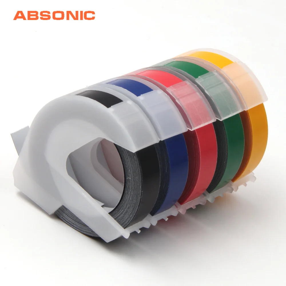 

Absonic 5PCS 9mm*3m Dymo 3D Plastic Mixed Color Embossing Printer Tape For Embossing Label Maker DYMO 1011 1610 1595 15447 12965