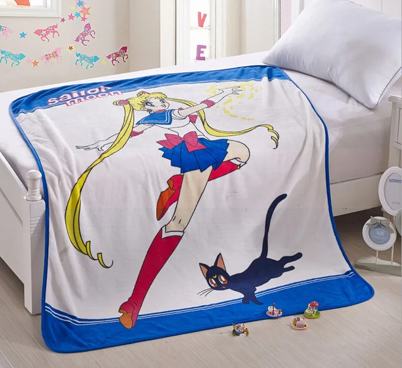 Japanese Anime Sailor Moon & Luna Soft Warm Coral Fleece Plush Throw Blanket New drop shipping