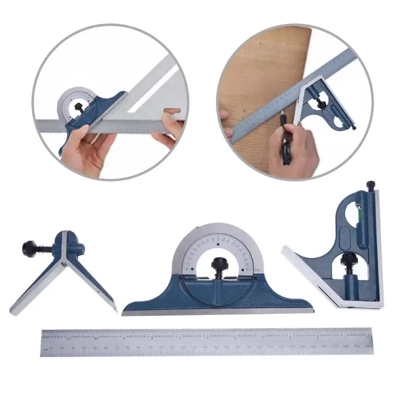 300mm Silver Black Stainless Steel Universal Bevel 180 Degree Angle Level Combination Square Protractor Ruler Set Level Measure Tool with Spirit Level and Scriber Souarts Square Ruler Set 300mm Silver Black Stainless Steel Universal Bevel 180 Degree Angle Level Combination Square Protractor Ruler Set Level Measure Tool with Spirit Level and Scriber Souarts Square Ruler Set