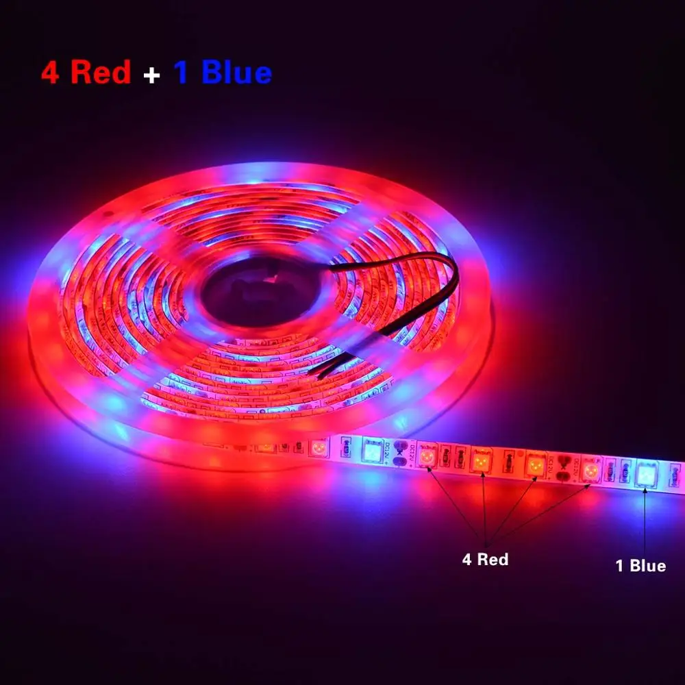5 м 12 В Светодиодная лампа для выращивания растений светодиодные полосы гидропонные системы SMD 5050 60 светодиодный/м лампы для выращивания теплиц растений водонепроницаемые - Испускаемый цвет: 4 Red 1 Blue