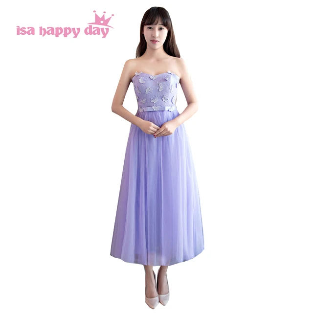 Purple Strapless Tea Length Dress