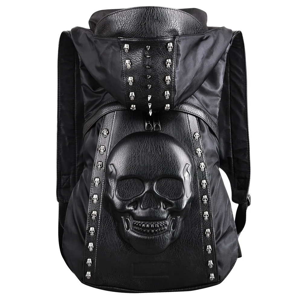 Fashion Personality 3D Skull Leather Backpack Rivets Skull Backpack