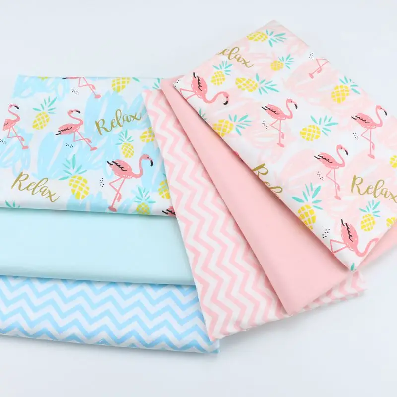 

160CM*50CM cotton cloth fresh cartoon pink blue flamingo pineapple chevron fabrics for DIY crib bedding cushion sewing fabric