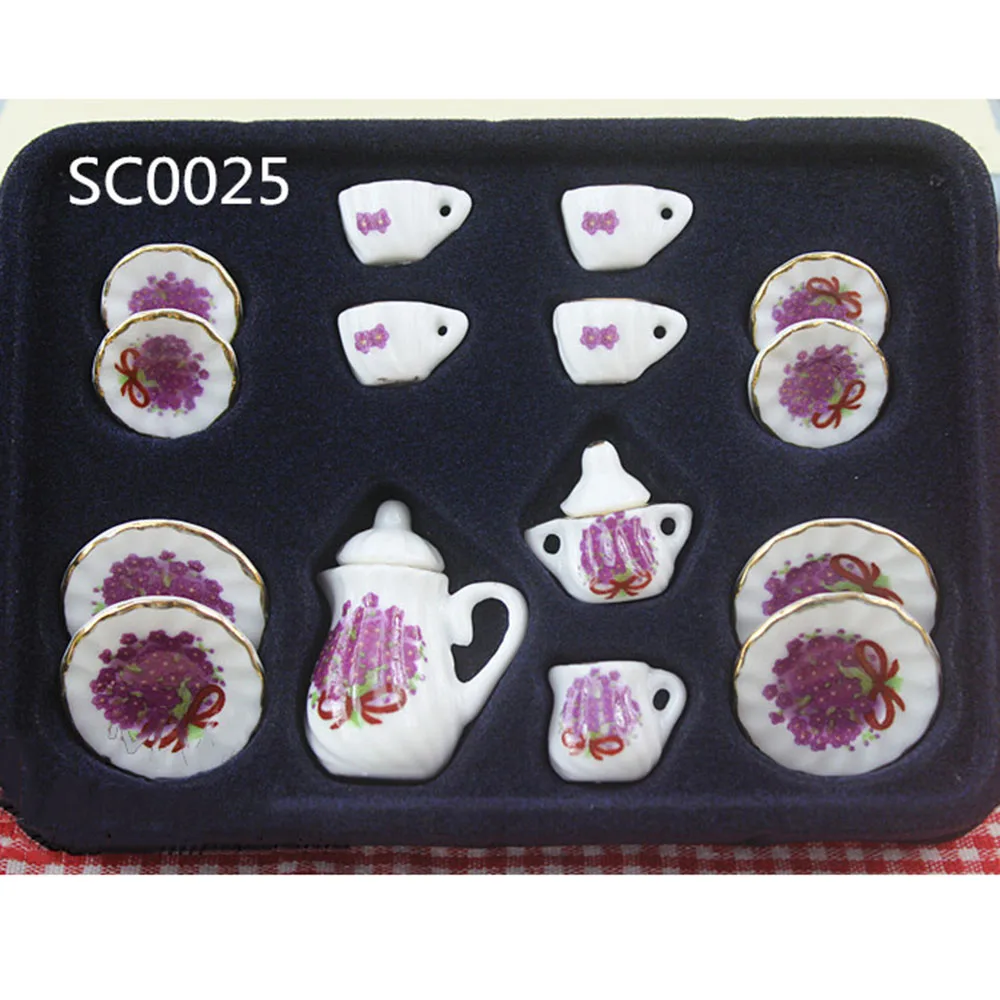 

1/12 Dollhouse Miniature Accessories Mini Ceramics Tea Set Simulation Kettle Plate Cup Model Toys for Doll House Decoration