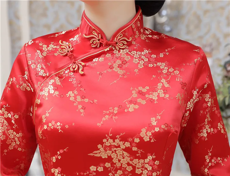 Шанхай история Китайская традиционная одежда китайский стиль платья Cheongsam с длинным рукавом красный Qipao для Для женщин