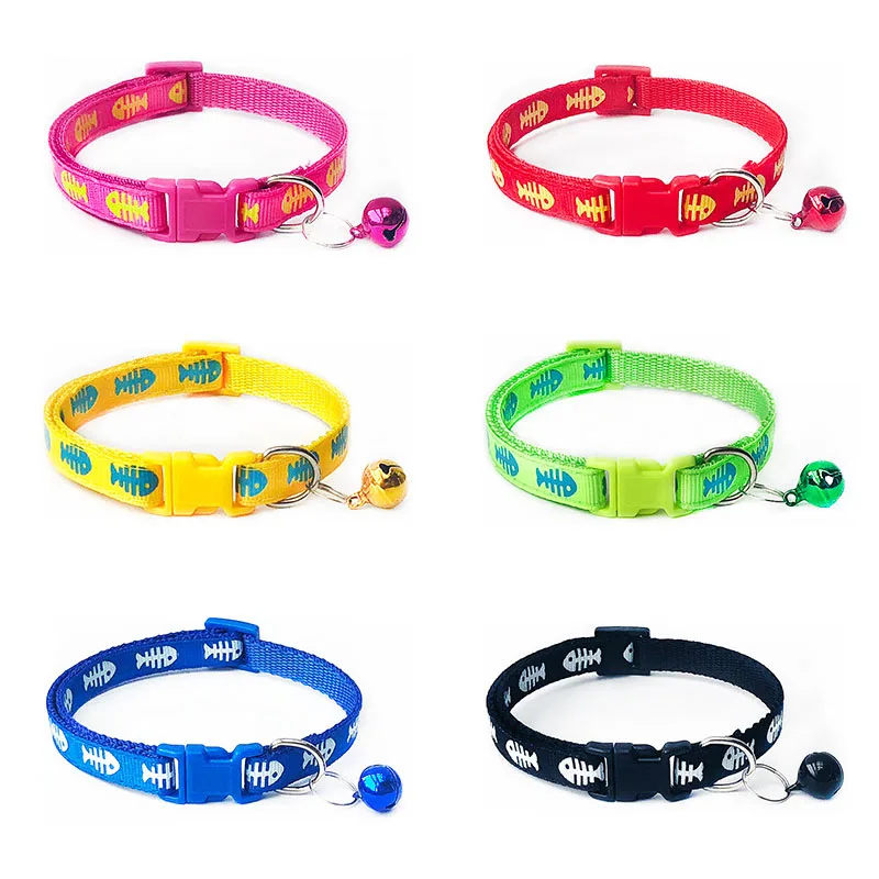 Fish Bone Printed Cat Collar with Bells Adjustable Breakaway Pet Puppy Kitty Cat Collar Small