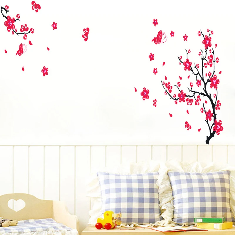 Removable Blossom Flower Butterfly Vinyl Art Decal Wall Home Sticker Room Decor Plum Wall Stickers Wandaufkleber