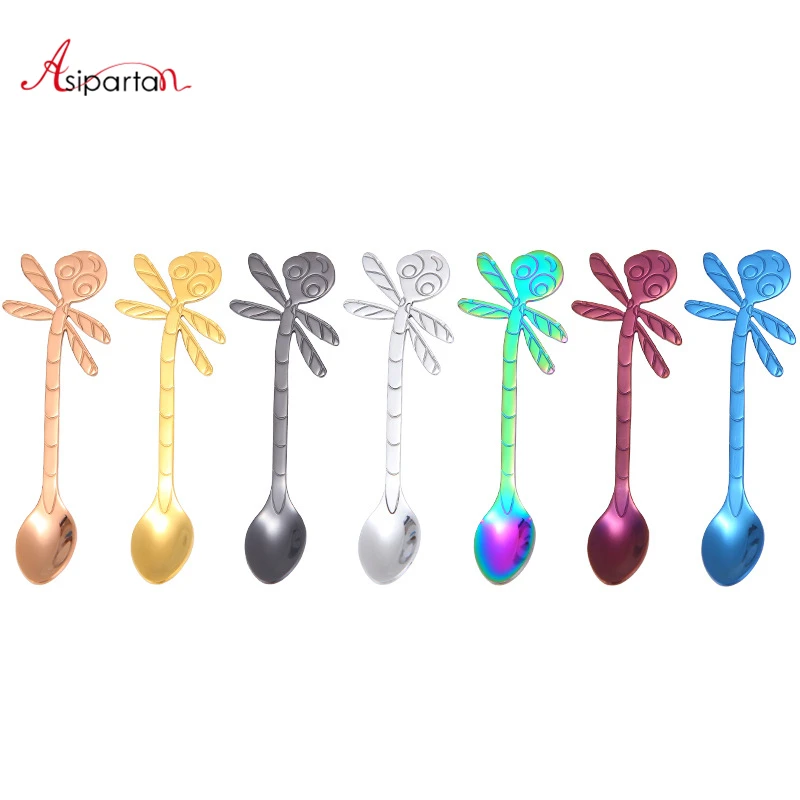 

Asipartan Dragonfly Shape Designed Spoons Stainless Steel Coffee Stirring Scoops For Dessert Tea Ice Cream Bar Cafe Scoops
