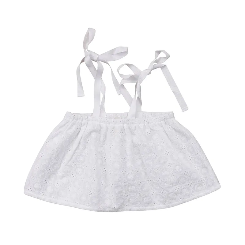 Милые летние укороченные топы со шнуровкой для маленьких девочек; футболка; однотонная белая Милая летняя одежда на бретелях - Цвет: Белый