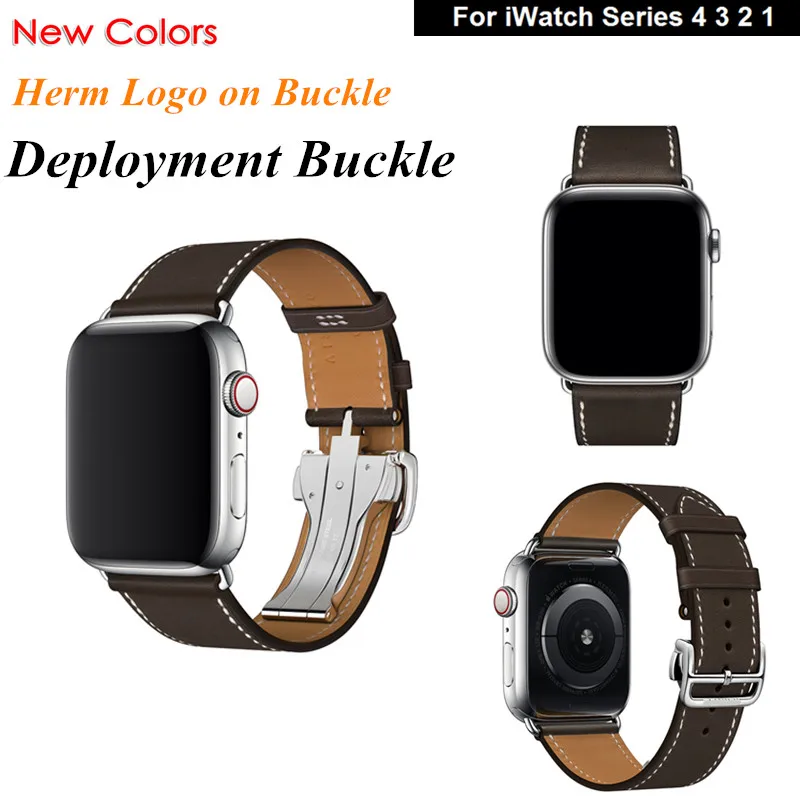 С логотипом Herm для Apple Watch Band 44 мм 40 кожаная Петля один тур развертывания Пряжка