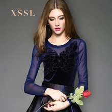 В американском стиле, Новое поступление, осенне-Весенняя женская мода с круглым вырезом, сексуальная сетчатая плиссированная Лоскутная футболка, женская футболка, топы