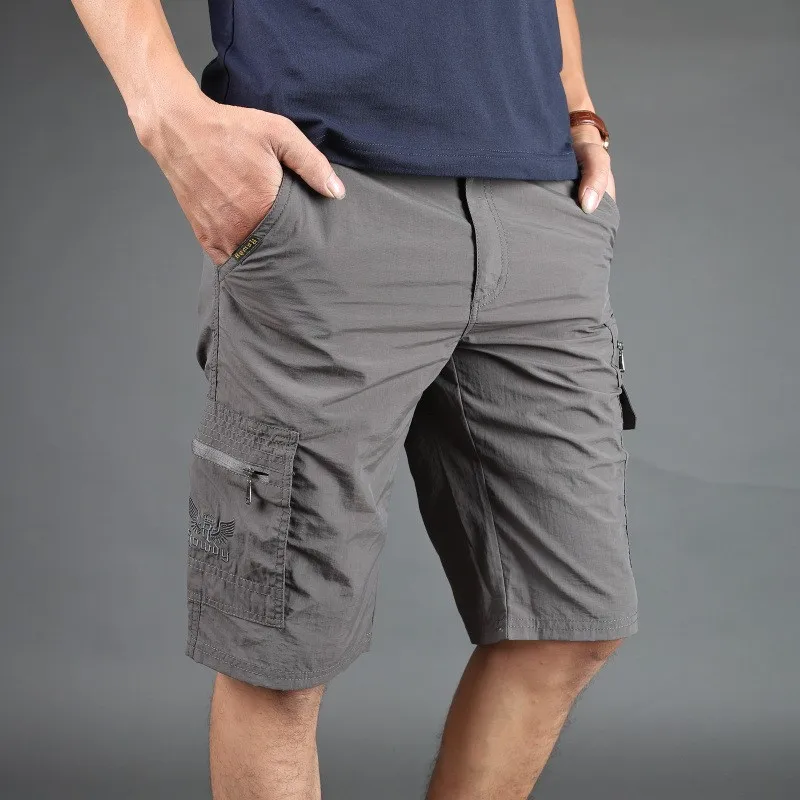 Летние тонкие быстро сохнут мужские высотой до колена шорты с множеством карманов сафари короткие брюки мужские повседневные уличные