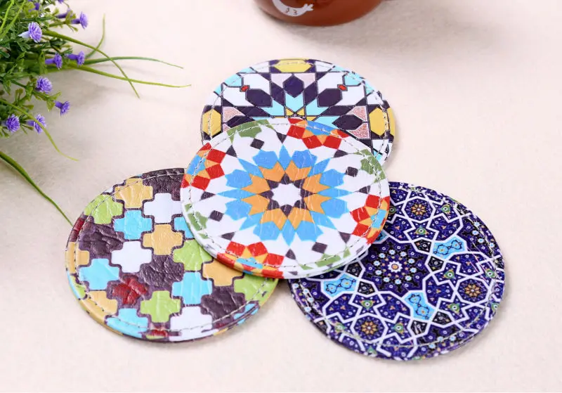  LINKWELL Set of 4 Round 10cmx10cm Modern Tile Design Paperboard PU Bar Coaster Table Cup Holder Dri