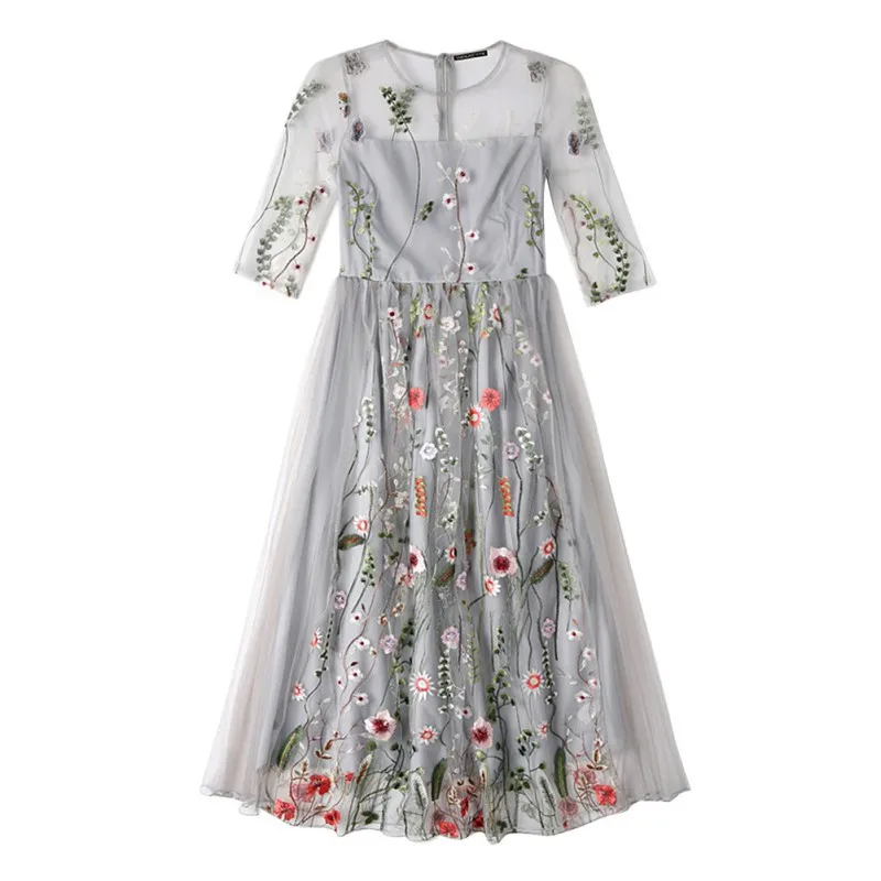 as picture show Горячее предложение, Сетчатое прозрачное вышитое длинное платье Vestidos, женские богемные великолепные платья с короткими рукавами - Цвет: as picture show