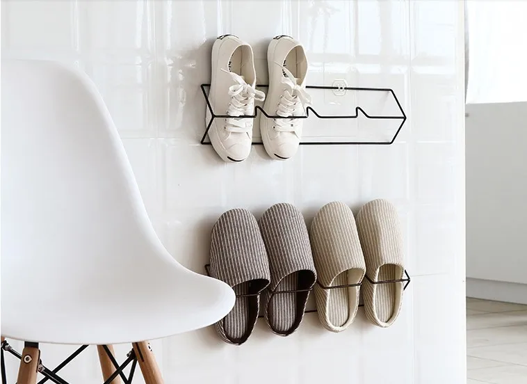 Iron Wall Shoe Hanger Rack Self Adhesive Save Space Shoes Organizer Stand Shelf for Living Room Bathroom