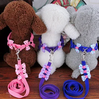 

Pet Dog Harness Nylon Dog Collar Bow-Knot Leash Rope For Small Medium Dogs Lengthen Adjustable Chain Chihuahua French Bulldog