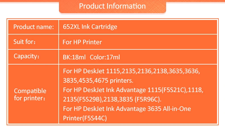 Icehtank 652XL 652 сменный картридж для принтера для hp 652 XL для hp с чернилами hp Deskjet 1115 1118 2135 2136 2138 3635 3636 3835 4535 принтер