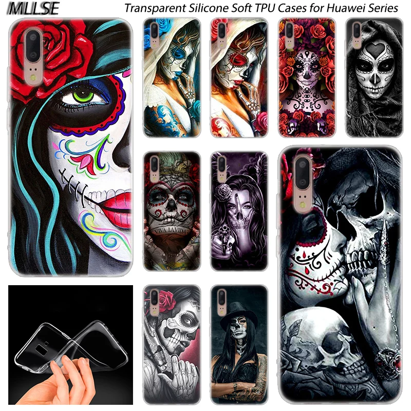 

Hot Catrinas and skull Soft Silicone Case for Huawei P30 P20 P10 P9 P8 Lite 2017 P30 P20 Pro Mini PSmart 2019 Plus Fashion Cover