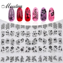 Новые 3D черные цветы наклейки для ногтей наклейки, 108 шт/лист Высокое качество металлик смешанный Дизайн Клей DIY инструмент для украшения ногтей для нейл-арта
