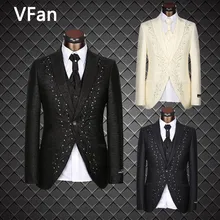 Классическое платье с вышивкой, облегающее платье в деловом стиле, модный приталенный мужской костюм, Свадебный Жених(пиджак+ брюки+ жилет+ галстук