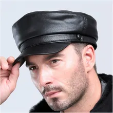 Мужская Кожаная шапка из овчины, зимняя шапка для отдыха для взрослых, Студенческая шапка в британском стиле, утолщенная шапка темно-синего цвета, B-8380